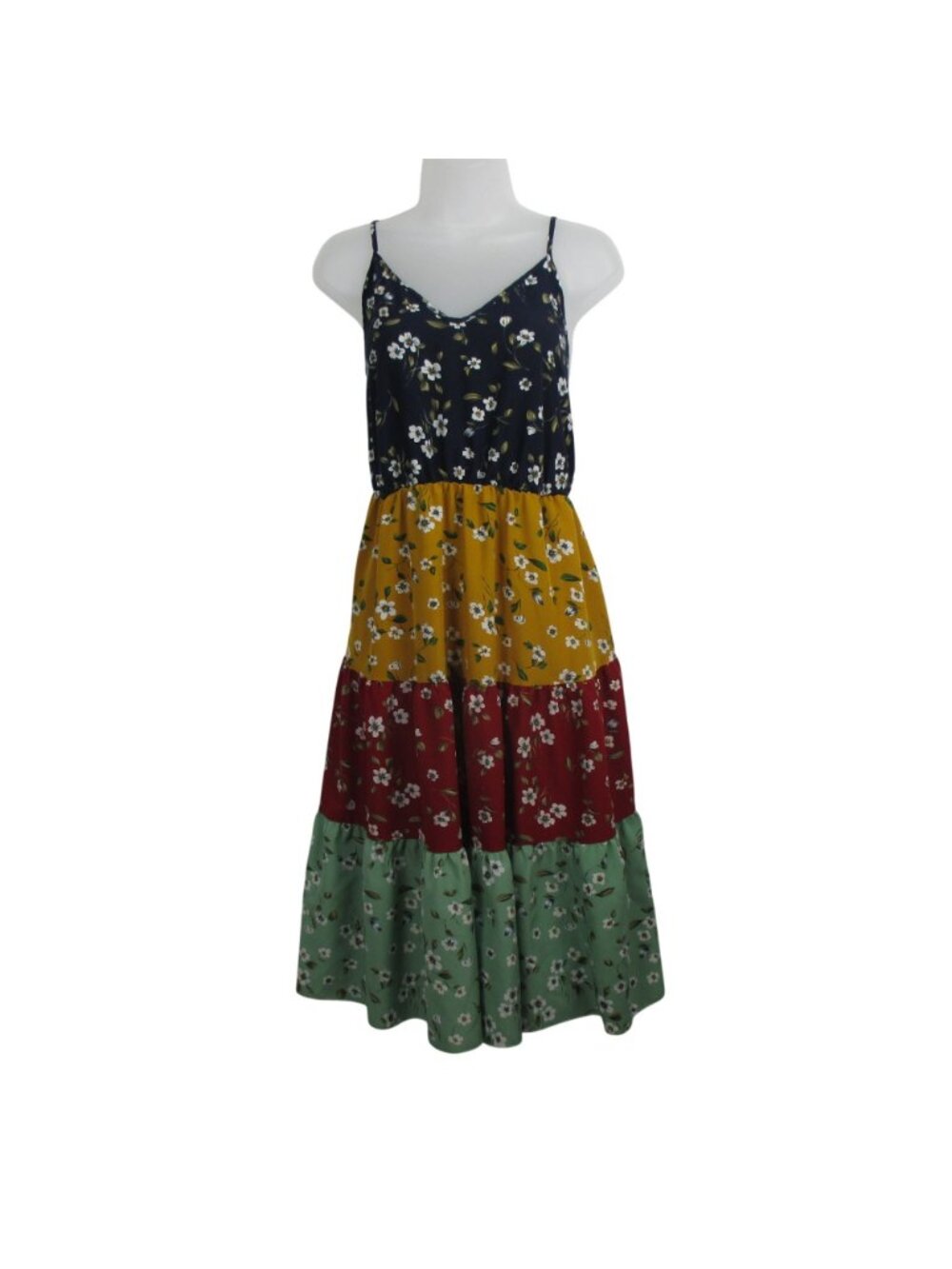 Unbranded Womens Floral Colorblock Sleeveless Tiered Midi Dress XL Boho Peasant